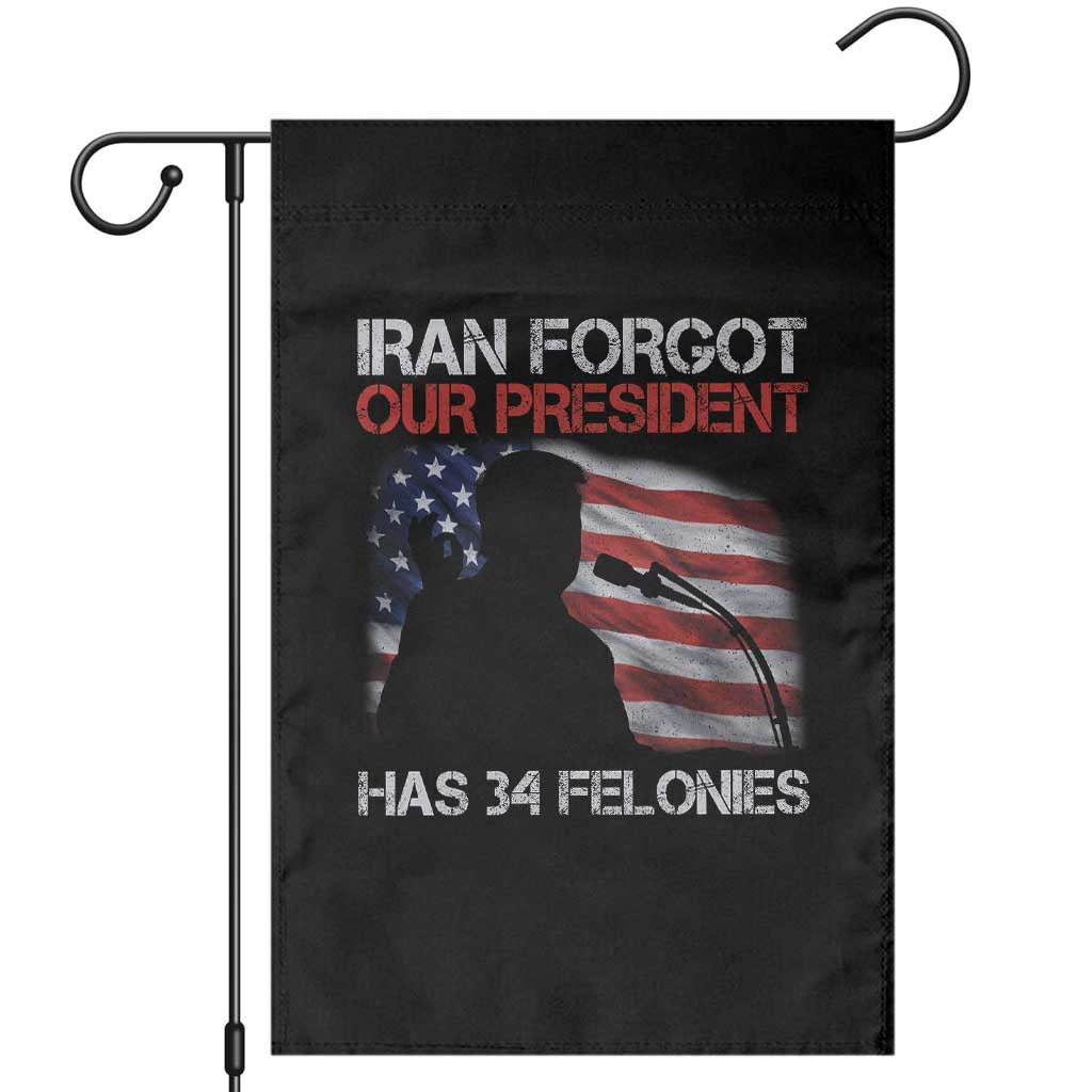 Iran Forgot Our President Has 34 Felonies Garden Flag Funny Political Satire Vintage American Flag