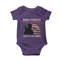 Iran Forgot Our President Has 34 Felonies Baby Onesie Funny Political Satire Vintage American Flag
