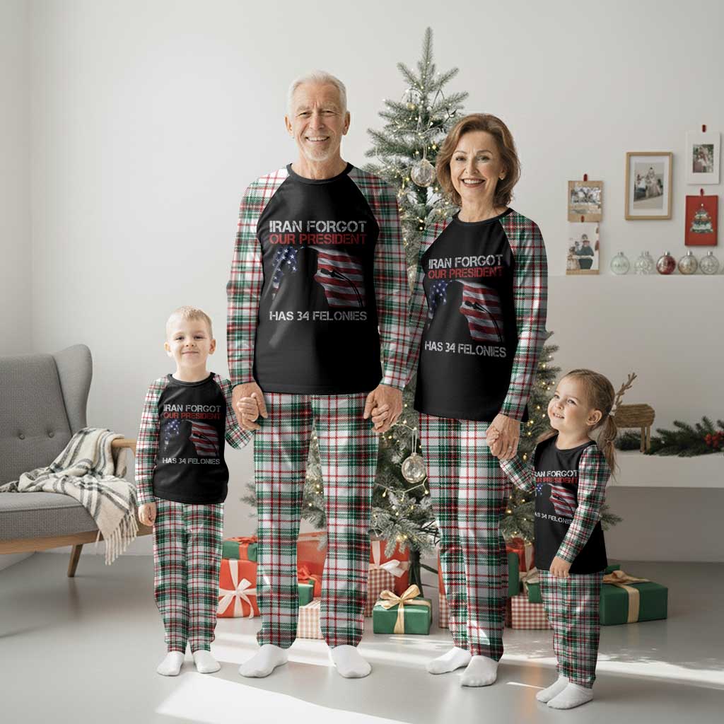 Iran Forgot Our President Has 34 Felonies Plaid Pajama Set Funny Political Satire Vintage American Flag