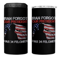 Iran Forgot Our President Has 34 Felonies 4 in 1 Can Cooler Tumbler Funny Political Satire Vintage American Flag
