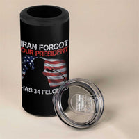 Iran Forgot Our President Has 34 Felonies 4 in 1 Can Cooler Tumbler Funny Political Satire Vintage American Flag
