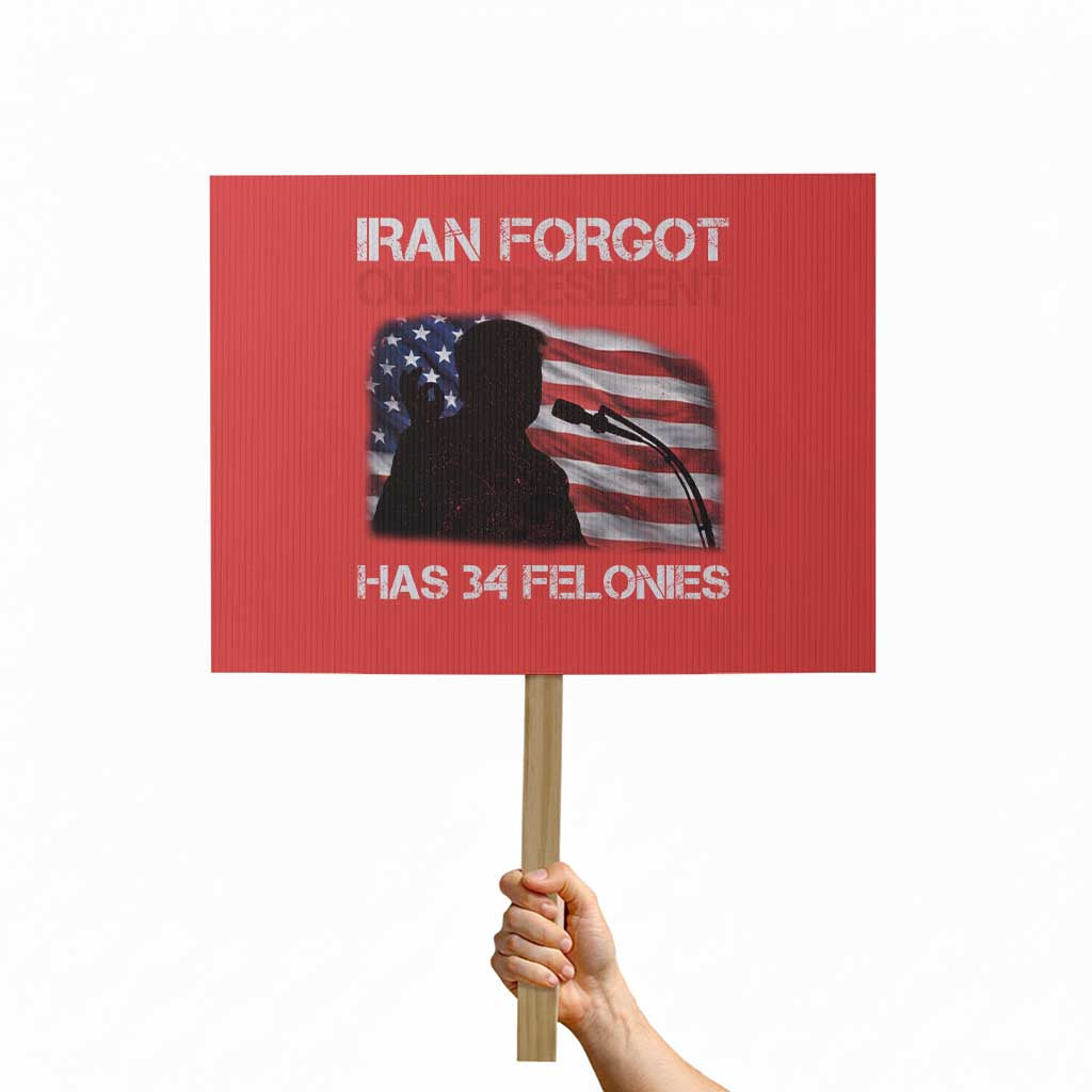 Iran Forgot Our President Has 34 Felonies Protest Sign Funny Political Satire Vintage American Flag
