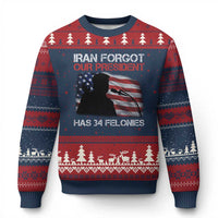Iran Forgot Our President Has 34 Felonies Ugly Christmas Sweater Funny Political Satire Vintage American Flag