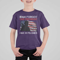 Iran Forgot Our President Has 34 Felonies T Shirt For Kid Funny Political Satire Vintage American Flag