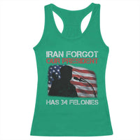 Iran Forgot Our President Has 34 Felonies Racerback Tank Top Funny Political Satire Vintage American Flag