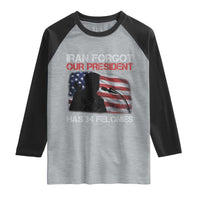 Iran Forgot Our President Has 34 Felonies Raglan Shirt Funny Political Satire Vintage American Flag
