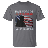 Iran Forgot Our President Has 34 Felonies T Shirt Funny Political Satire Vintage American Flag