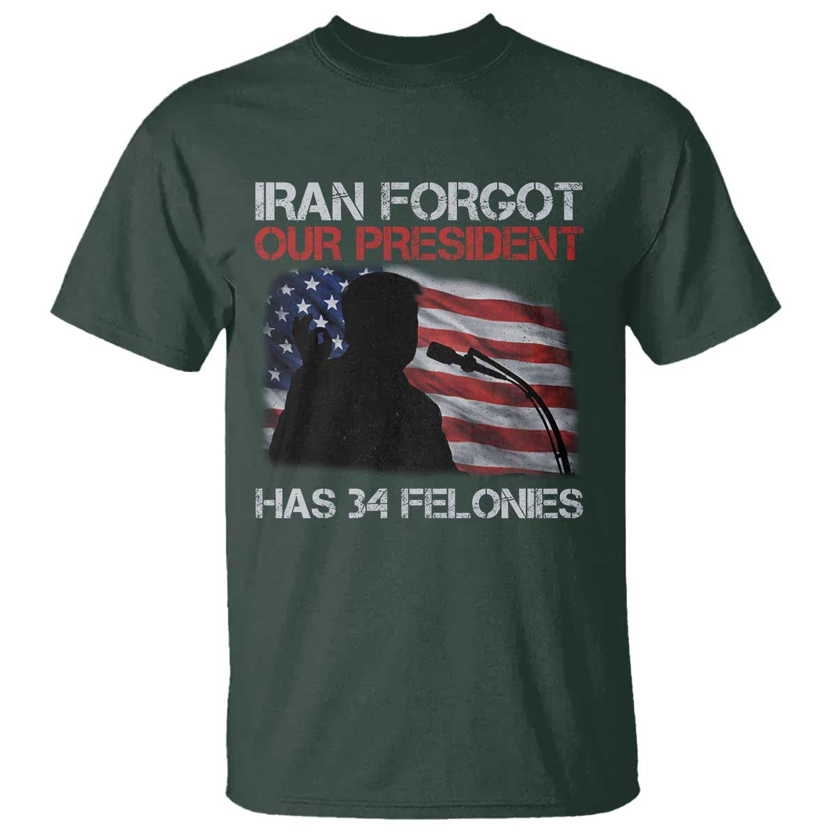 Iran Forgot Our President Has 34 Felonies T Shirt Funny Political Satire Vintage American Flag