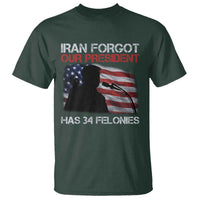 Iran Forgot Our President Has 34 Felonies T Shirt Funny Political Satire Vintage American Flag