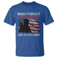 Iran Forgot Our President Has 34 Felonies T Shirt Funny Political Satire Vintage American Flag