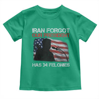Iran Forgot Our President Has 34 Felonies Toddler T Shirt Funny Political Satire Vintage American Flag