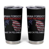 Iran Forgot Our President Has 34 Felonies Tumbler Cup Funny Political Satire Vintage American Flag
