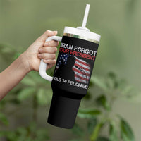 Iran Forgot Our President Has 34 Felonies Tumbler With Handle Funny Political Satire Vintage American Flag