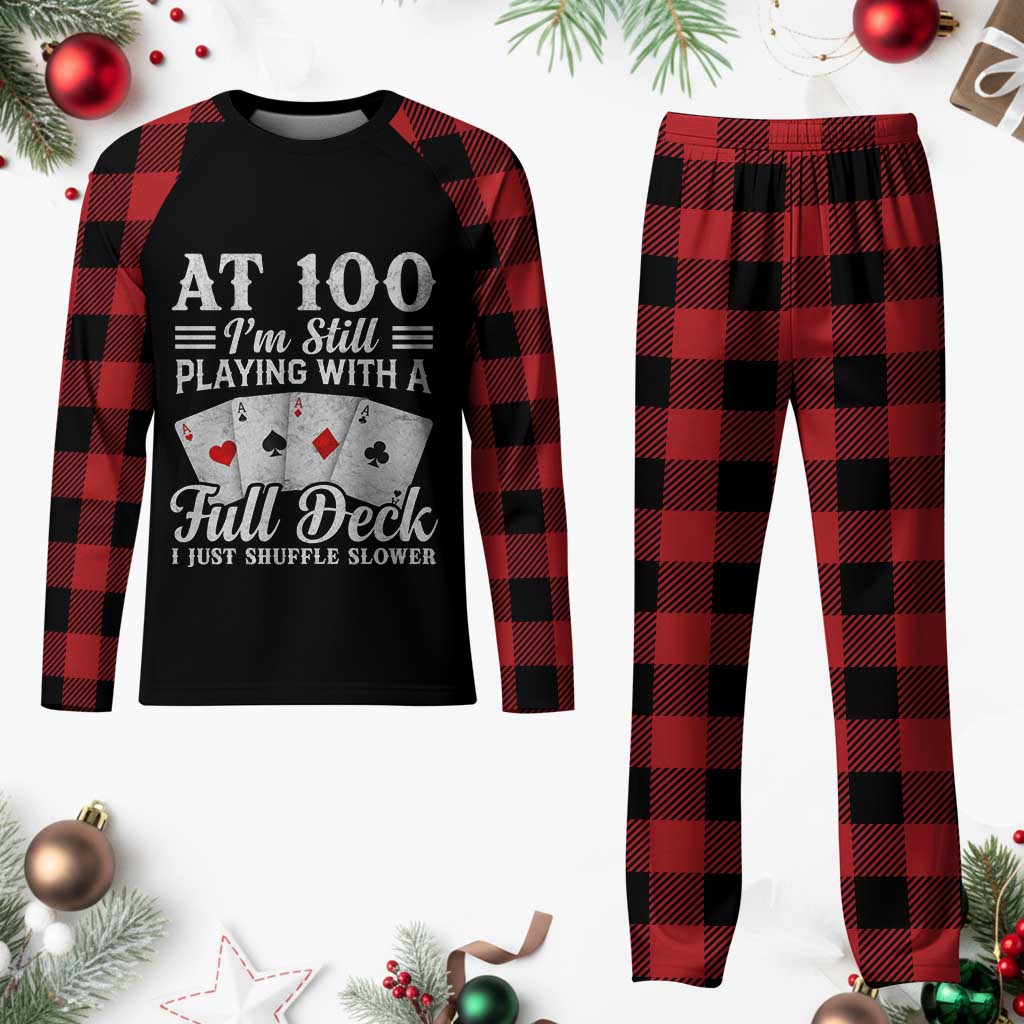 100th Birthday Poker Lover Plaid Pajama Set At 100 I Am Still Playing With A Full Deck I Just Shuffle Slower