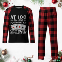 100th Birthday Poker Lover Plaid Pajama Set At 100 I Am Still Playing With A Full Deck I Just Shuffle Slower