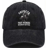 Funny Trifecta Fast Horses Bourbon Betting Washed Cotton Baseball Cap Horse Racing Betting