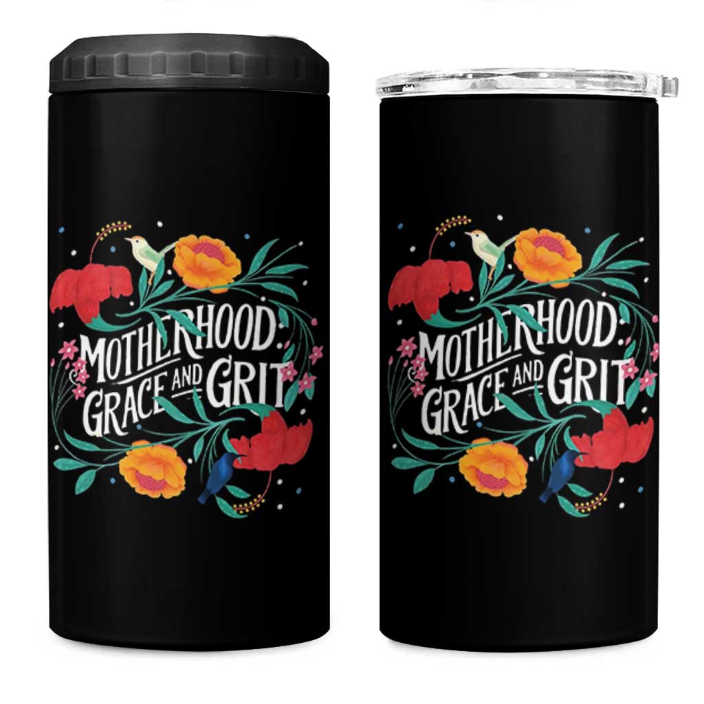 Motherhood Grace And Grit 4 in 1 Can Cooler Tumbler Boho Floral Mother's Day