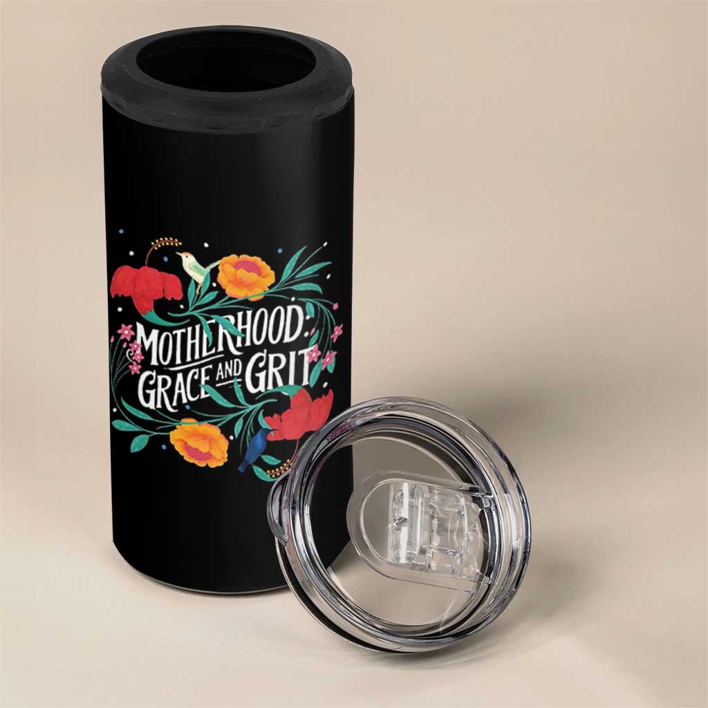 Motherhood Grace And Grit 4 in 1 Can Cooler Tumbler Boho Floral Mother's Day