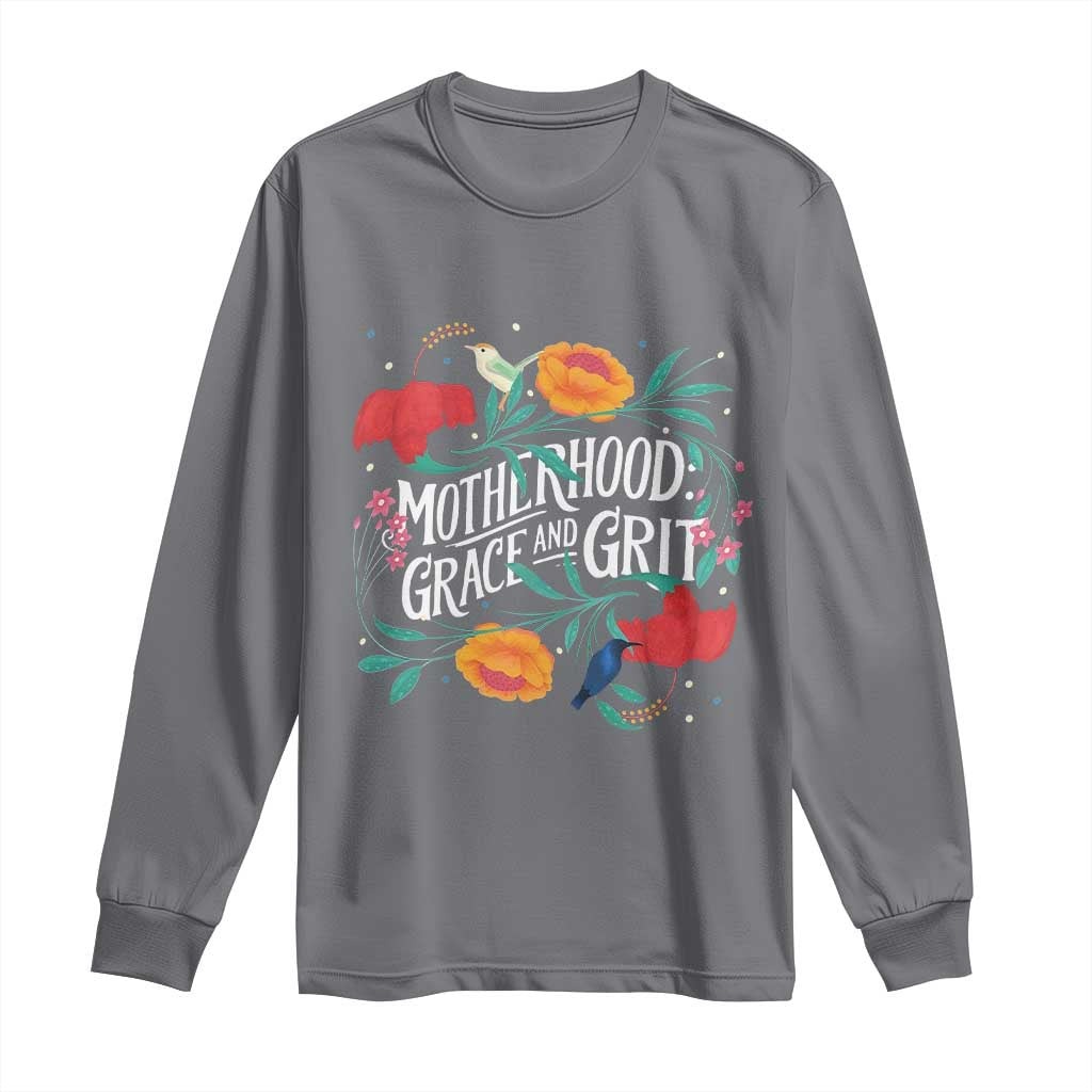 Motherhood Grace And Grit Long Sleeve Shirt Boho Floral Mother's Day
