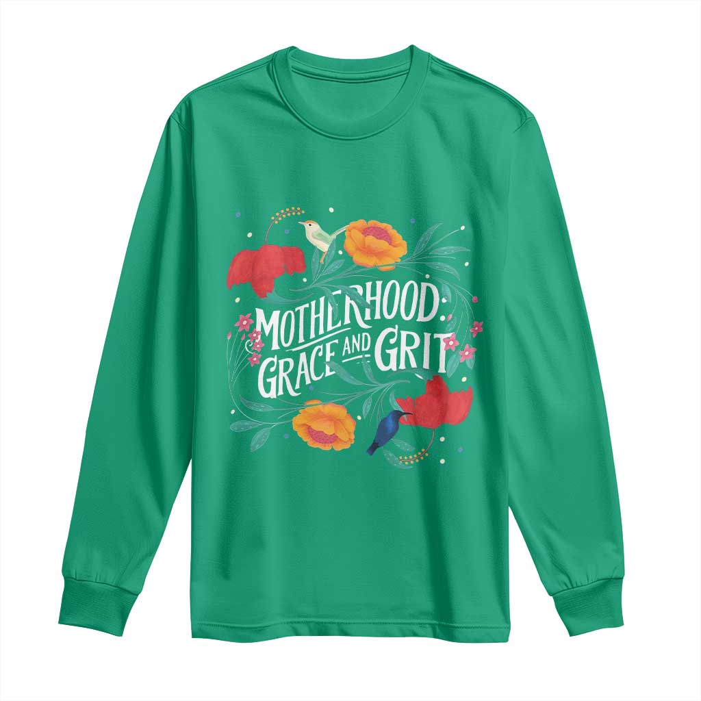 Motherhood Grace And Grit Long Sleeve Shirt Boho Floral Mother's Day