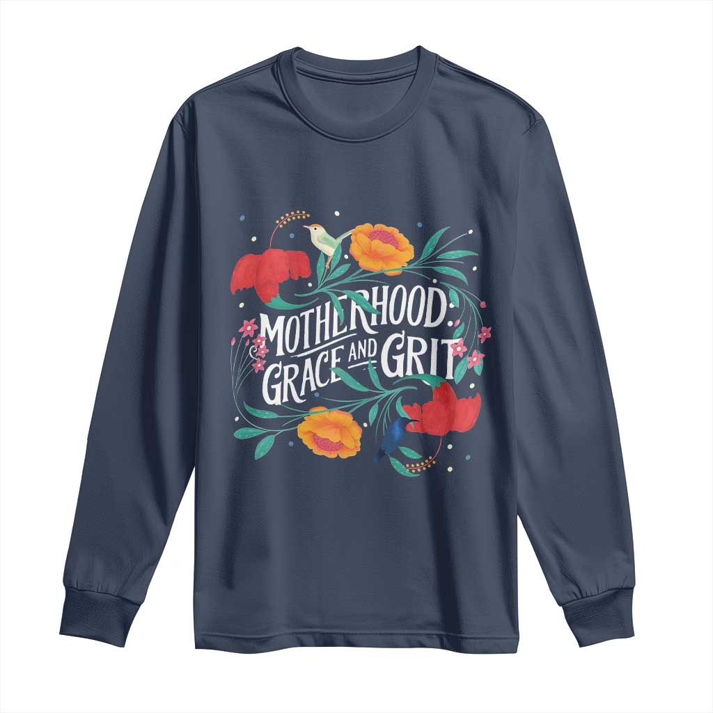 Motherhood Grace And Grit Long Sleeve Shirt Boho Floral Mother's Day