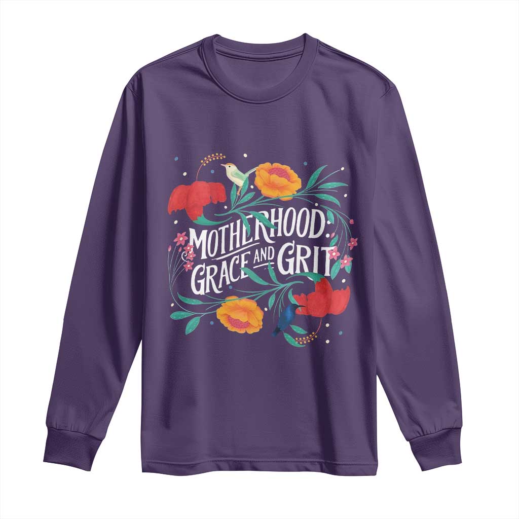Motherhood Grace And Grit Long Sleeve Shirt Boho Floral Mother's Day