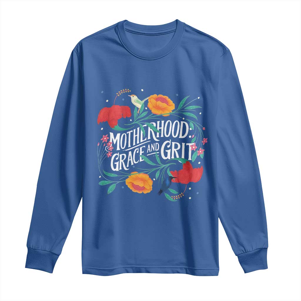 Motherhood Grace And Grit Long Sleeve Shirt Boho Floral Mother's Day