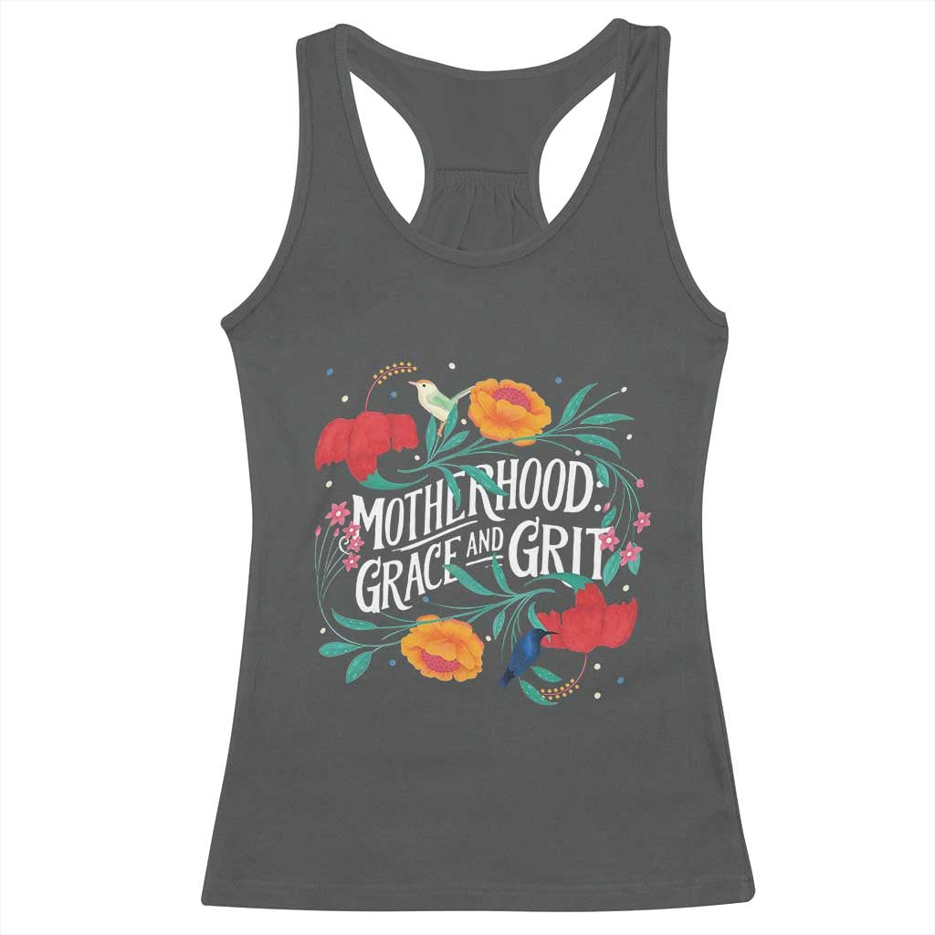 Motherhood Grace And Grit Racerback Tank Top Boho Floral Mother's Day