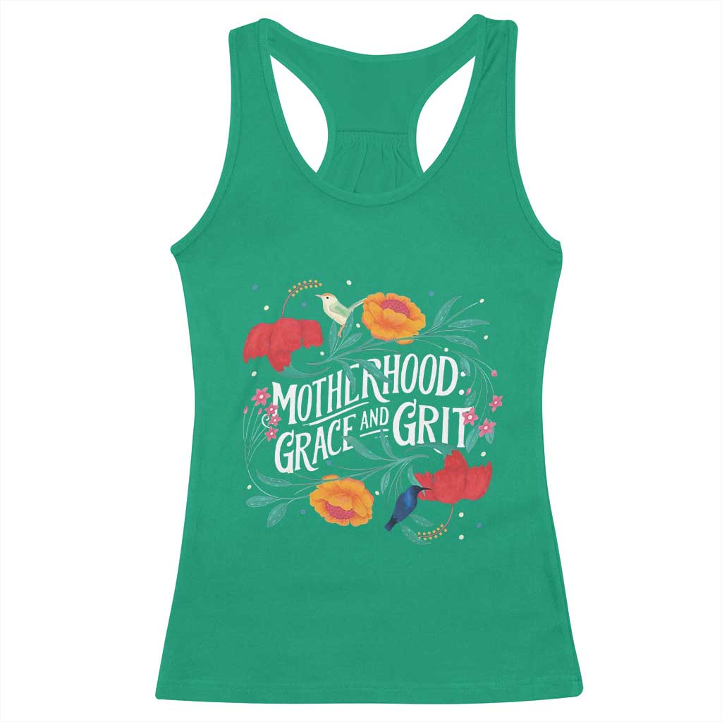 Motherhood Grace And Grit Racerback Tank Top Boho Floral Mother's Day