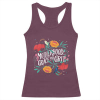 Motherhood Grace And Grit Racerback Tank Top Boho Floral Mother's Day