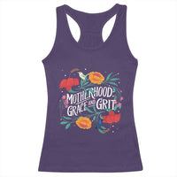 Motherhood Grace And Grit Racerback Tank Top Boho Floral Mother's Day