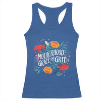 Motherhood Grace And Grit Racerback Tank Top Boho Floral Mother's Day