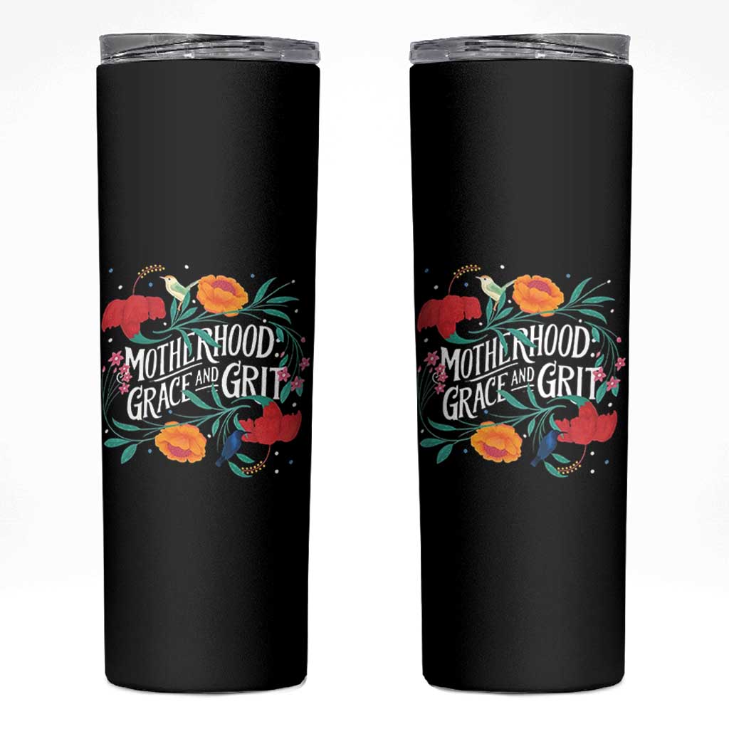 Motherhood Grace And Grit Skinny Tumbler Boho Floral Mother's Day
