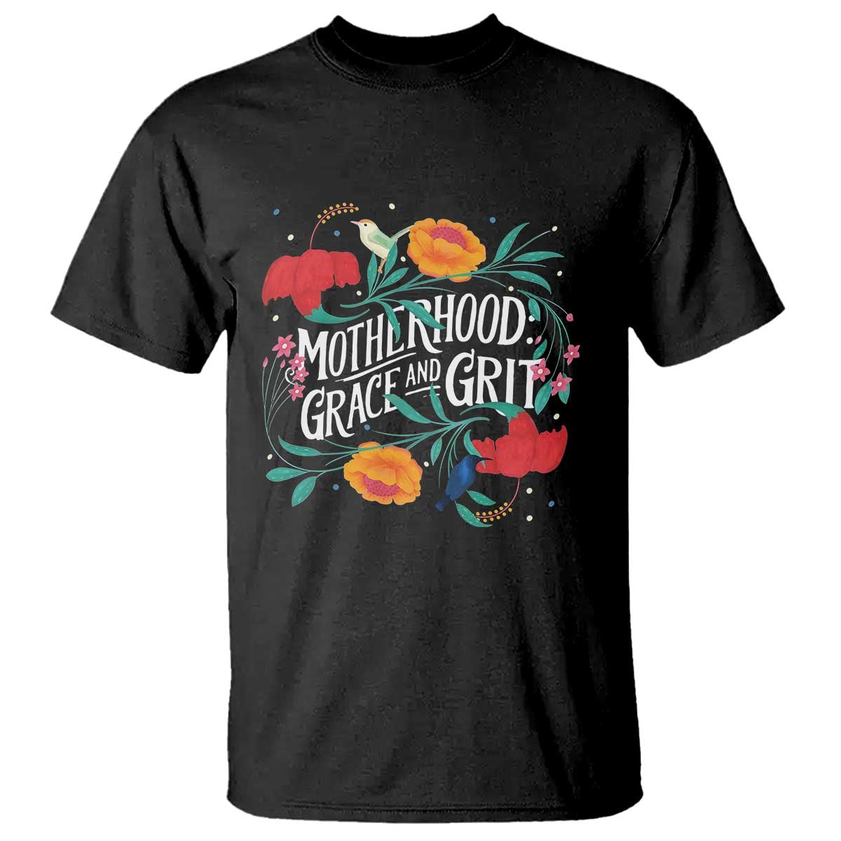 Motherhood Grace And Grit T Shirt Boho Floral Mother's Day