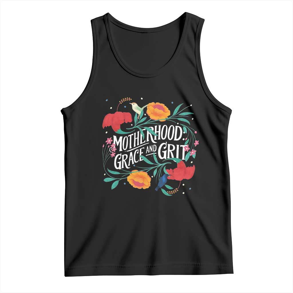 Motherhood Grace And Grit Tank Top Boho Floral Mother's Day