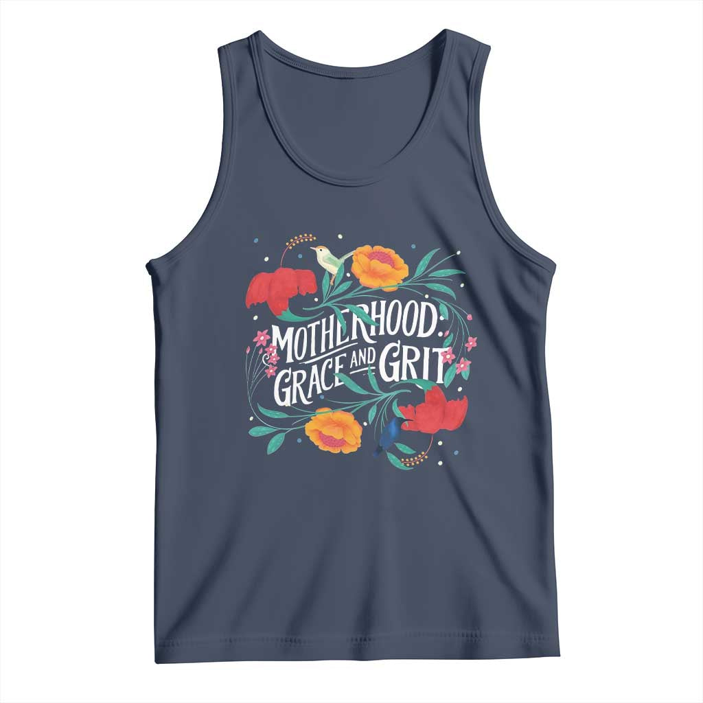 Motherhood Grace And Grit Tank Top Boho Floral Mother's Day