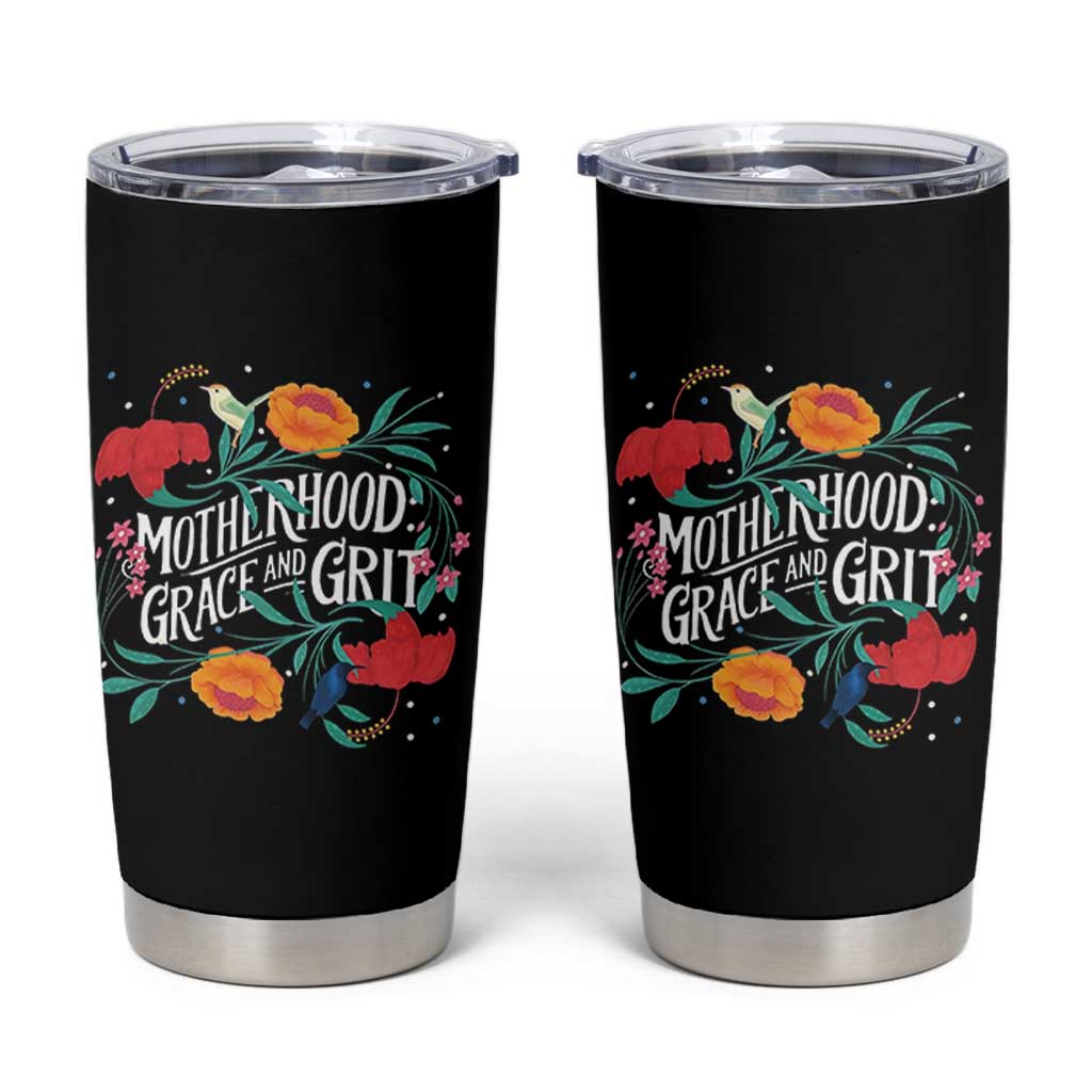 Motherhood Grace And Grit Tumbler Cup Boho Floral Mother's Day