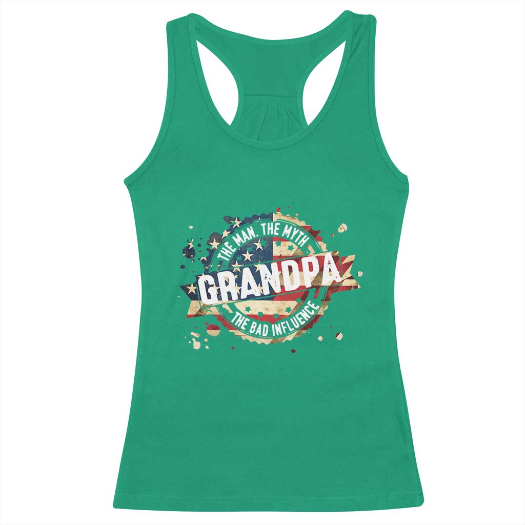 Funny Grandpa The Man The Myth The Bad Influence Racerback Tank Top Fathers Day