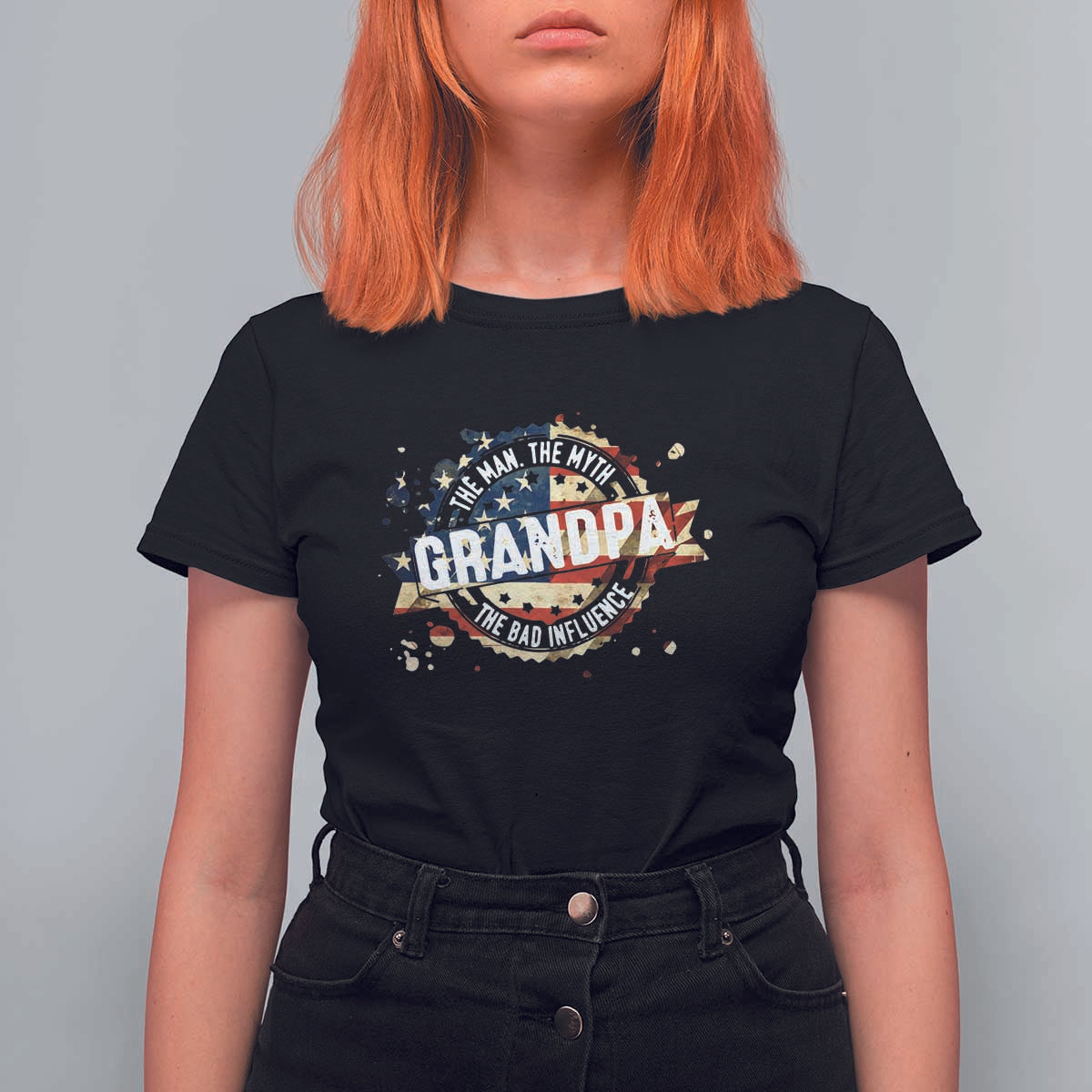 Funny Grandpa The Man The Myth The Bad Influence T Shirt For Women Fathers Day