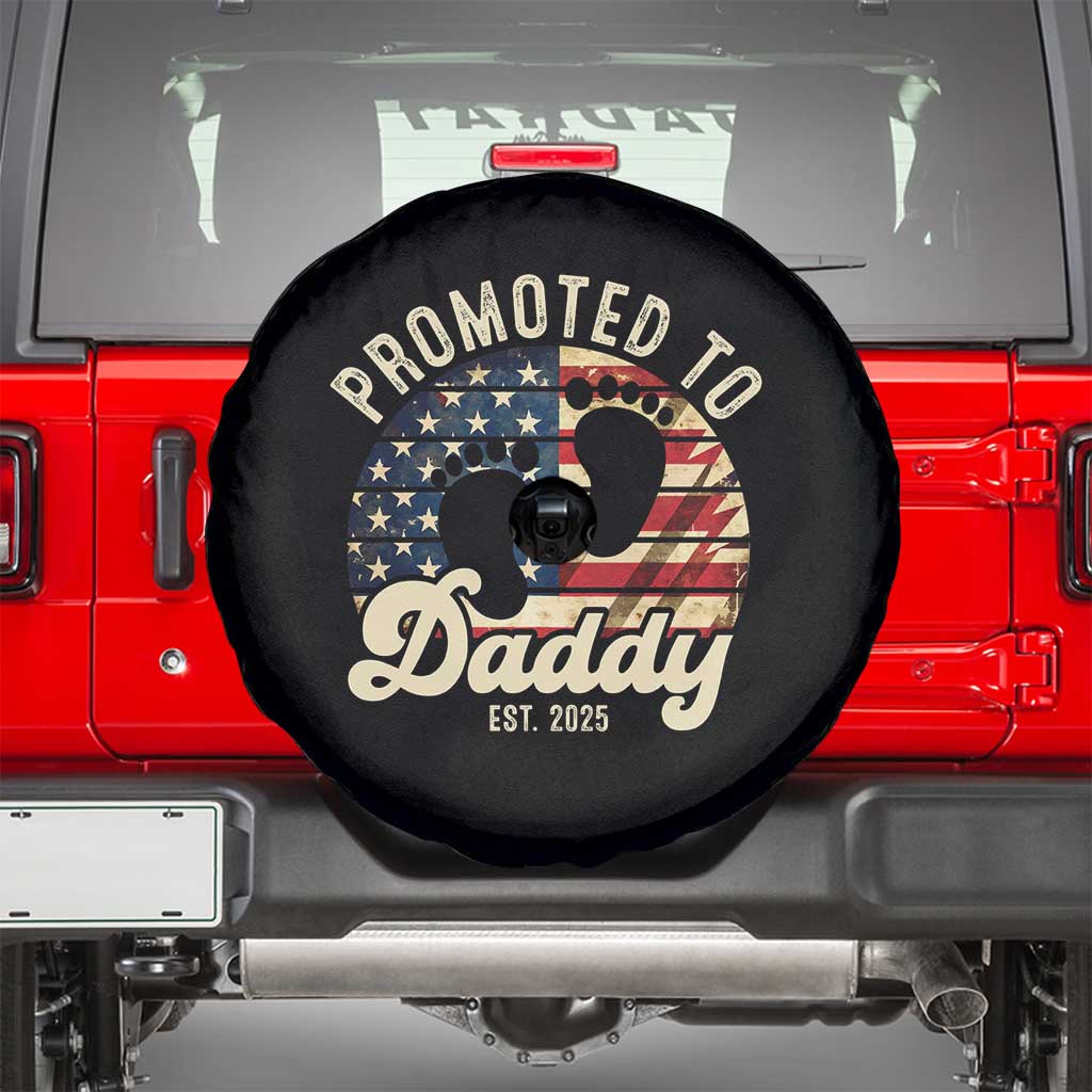 Funny Promoted To Daddy 2025 Spare Tire Cover Newborn Vintage American Flag