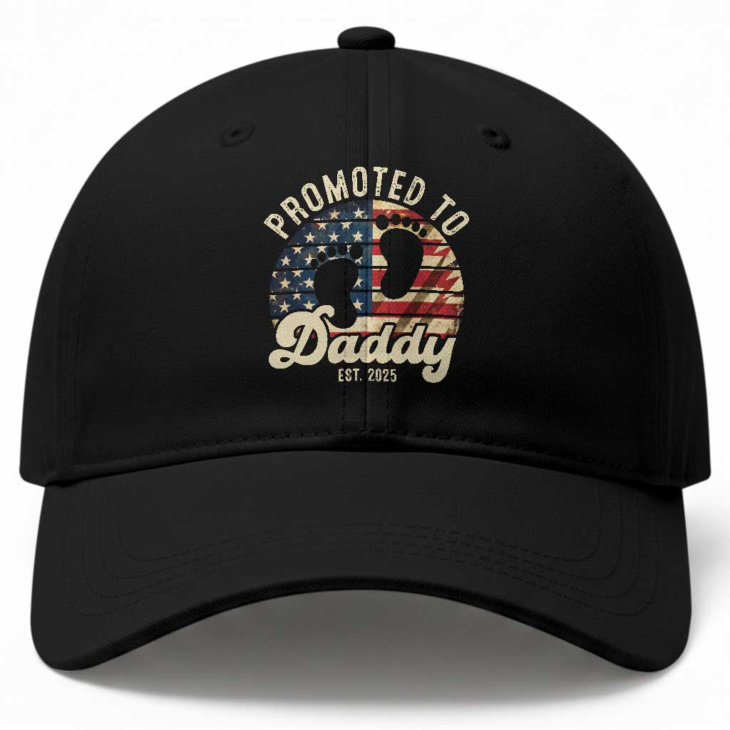 Funny Promoted To Daddy 2025 Baseball Cap Newborn Vintage American Flag