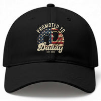 Funny Promoted To Daddy 2025 Baseball Cap Newborn Vintage American Flag