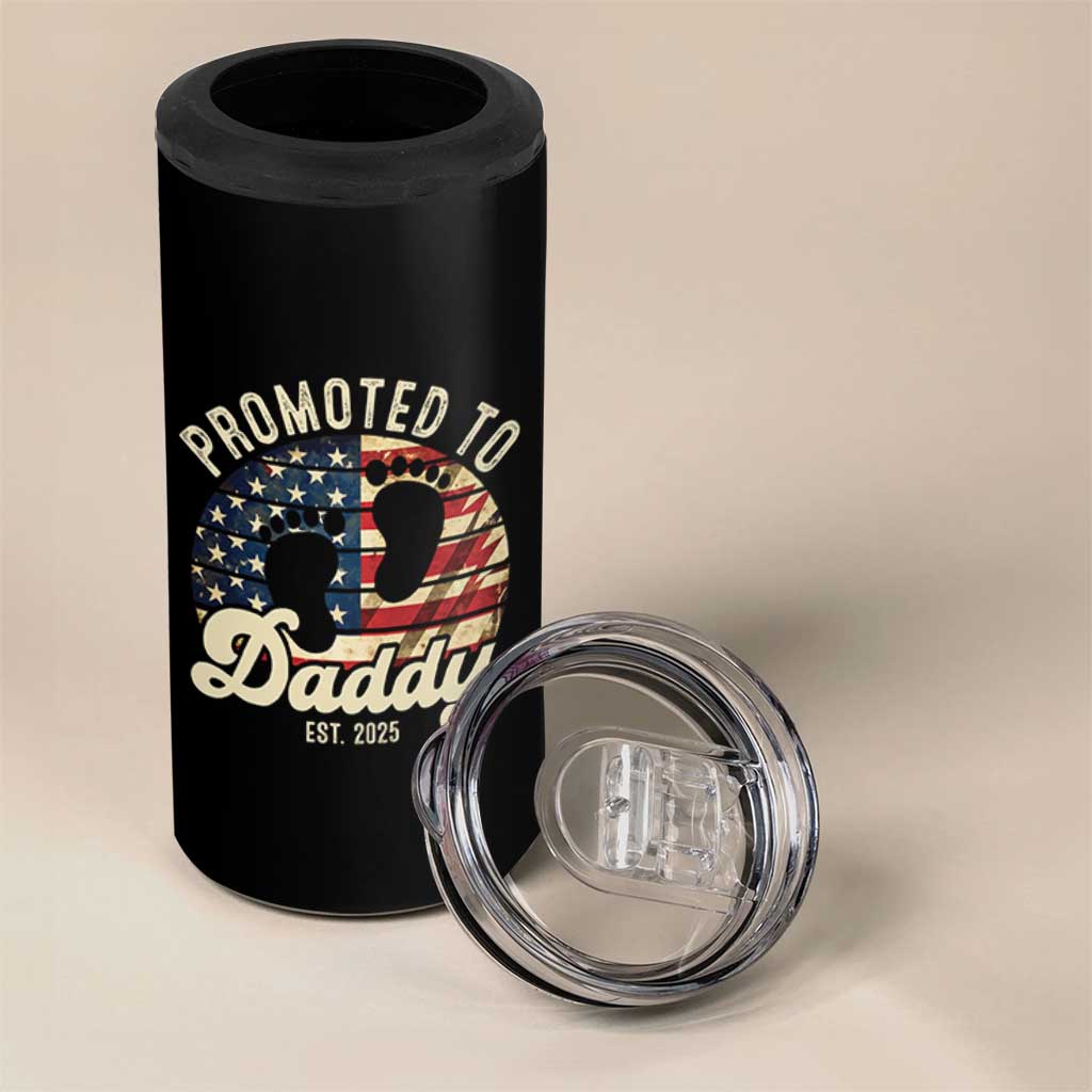 Funny Promoted To Daddy 2025 4 in 1 Can Cooler Tumbler Newborn Vintage American Flag