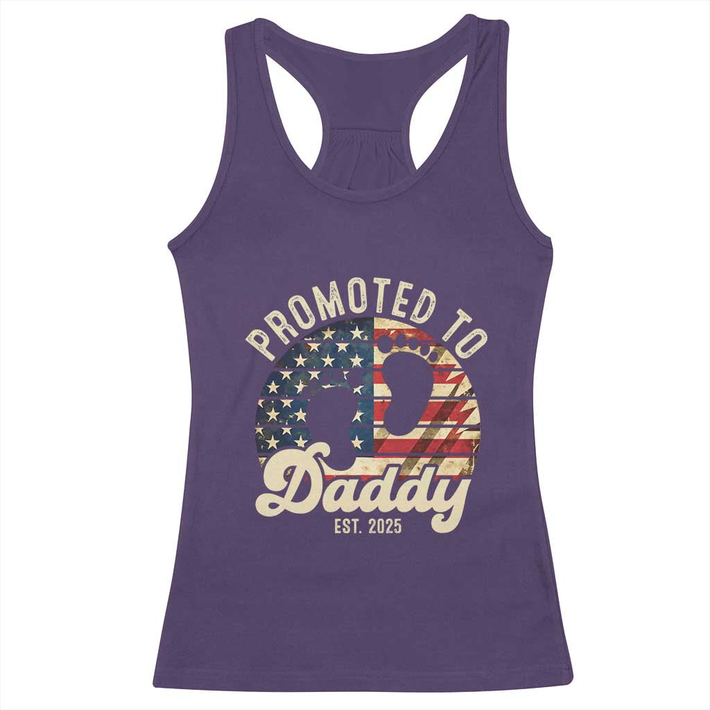 Funny Promoted To Daddy 2025 Racerback Tank Top Newborn Vintage American Flag