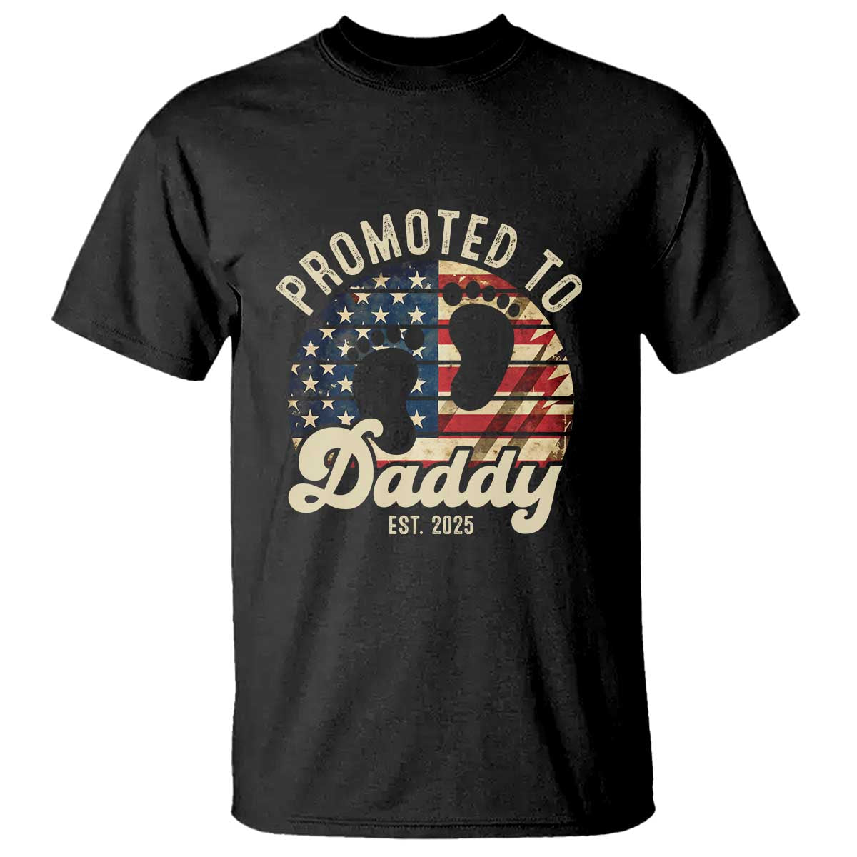 Funny Promoted To Daddy 2025 T Shirt Newborn Vintage American Flag