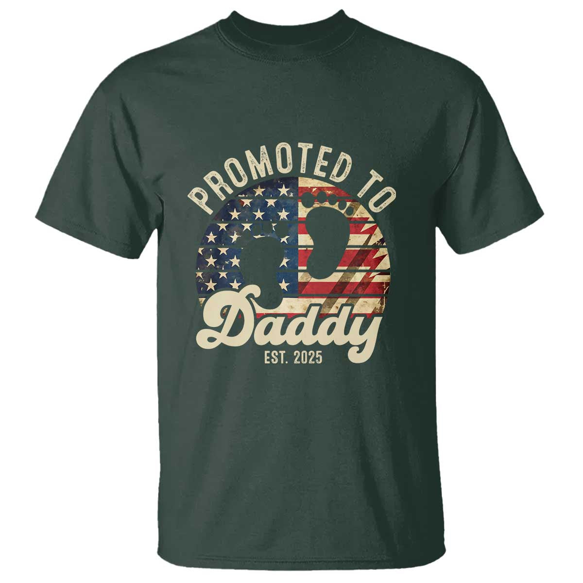 Funny Promoted To Daddy 2025 T Shirt Newborn Vintage American Flag