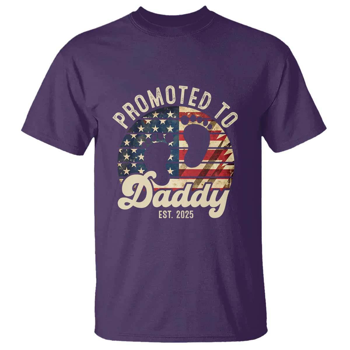 Funny Promoted To Daddy 2025 T Shirt Newborn Vintage American Flag
