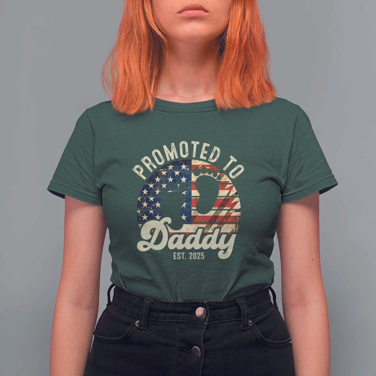 Funny Promoted To Daddy 2025 T Shirt For Women Newborn Vintage American Flag