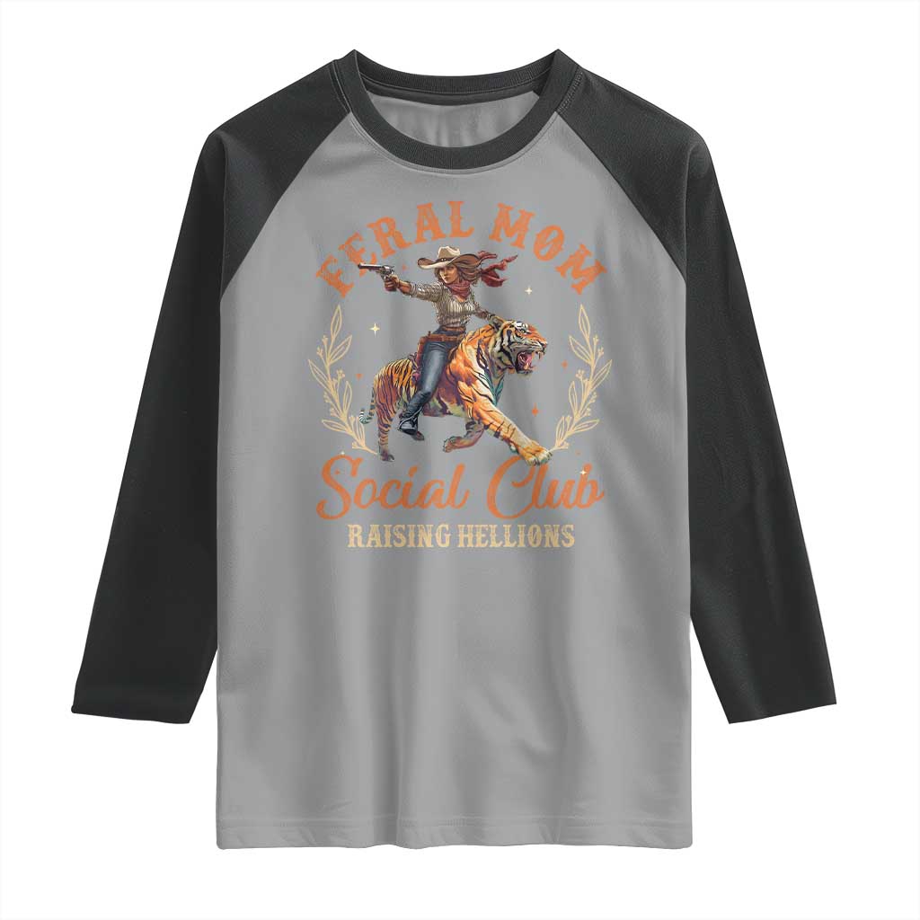 Funny Feral Mom Social Club Raising Hellions Raglan Shirt Mother's Day