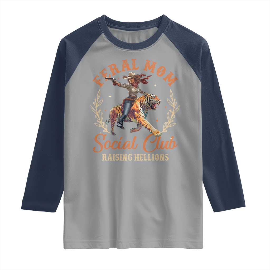 Funny Feral Mom Social Club Raising Hellions Raglan Shirt Mother's Day
